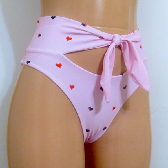 Florakini Pink Embellished Heart Tie Front Bikini Bottom Sz S NWOT - Picture 7 of 9